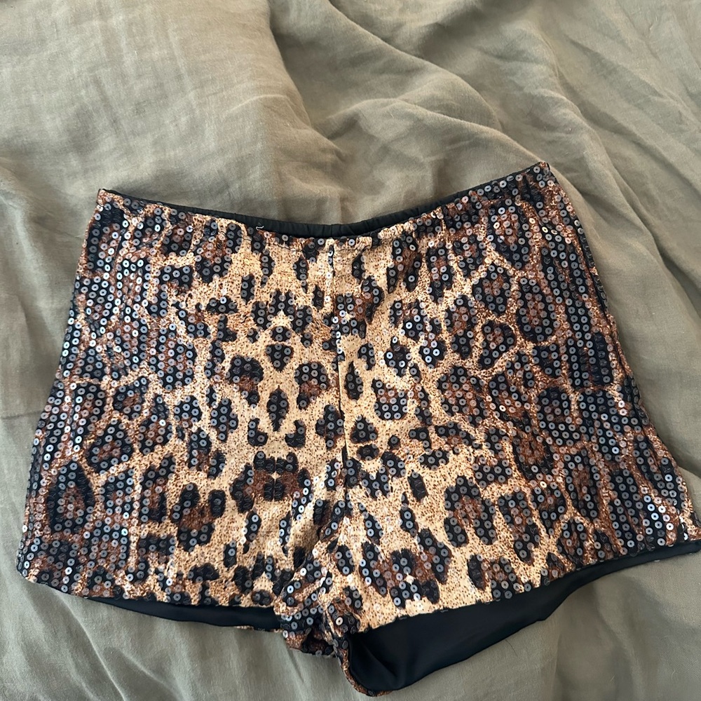 SHEIN Black and Gold Leopard Sequin High Waist Shorts